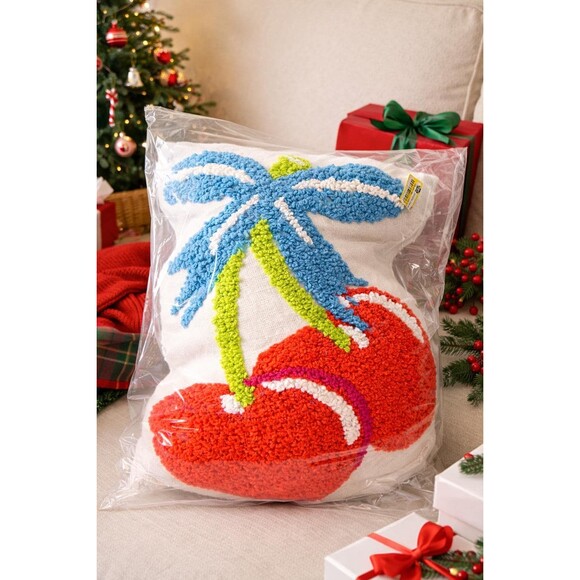 Set of 2 Textured Palm Tree Throw Pillow Shaggy Hooked Tropical Decor New - Picture 3 of 8